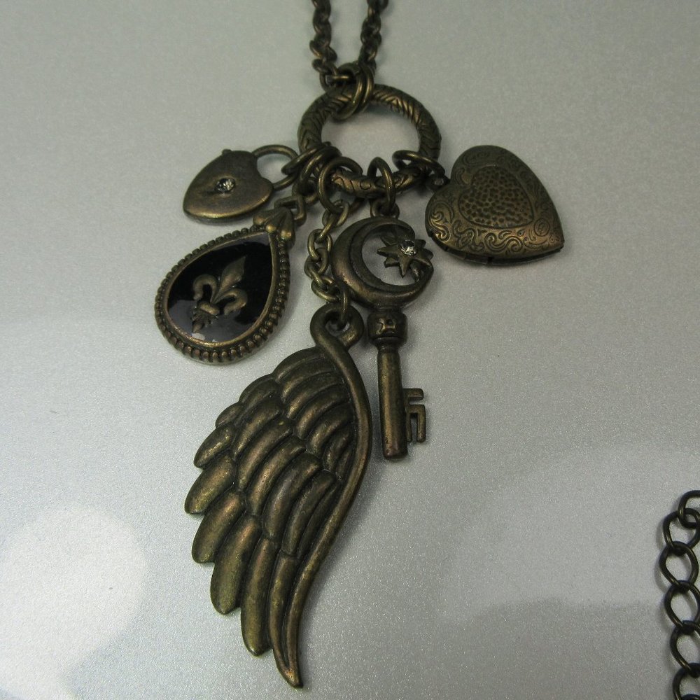 Burnished Gold Tone Locket Charm Necklace